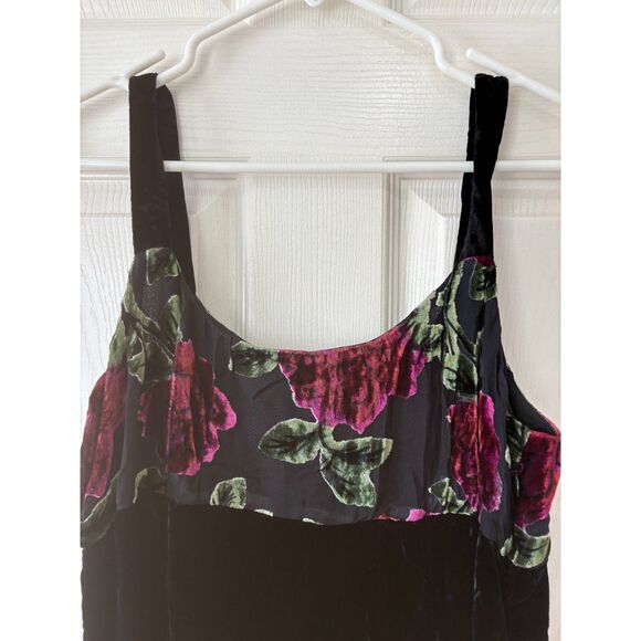Johnny Was Vintage Y2K Black Multi-Color Roses Floral Velvet Slip Dress Large - Picture 3 of 3
